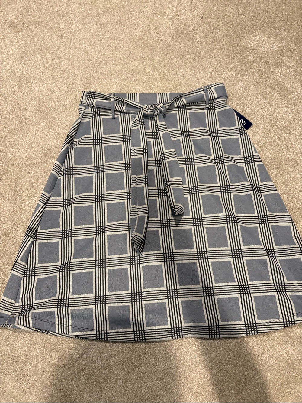 Tie-Waist Midi Skirt in Blue and White Plaid